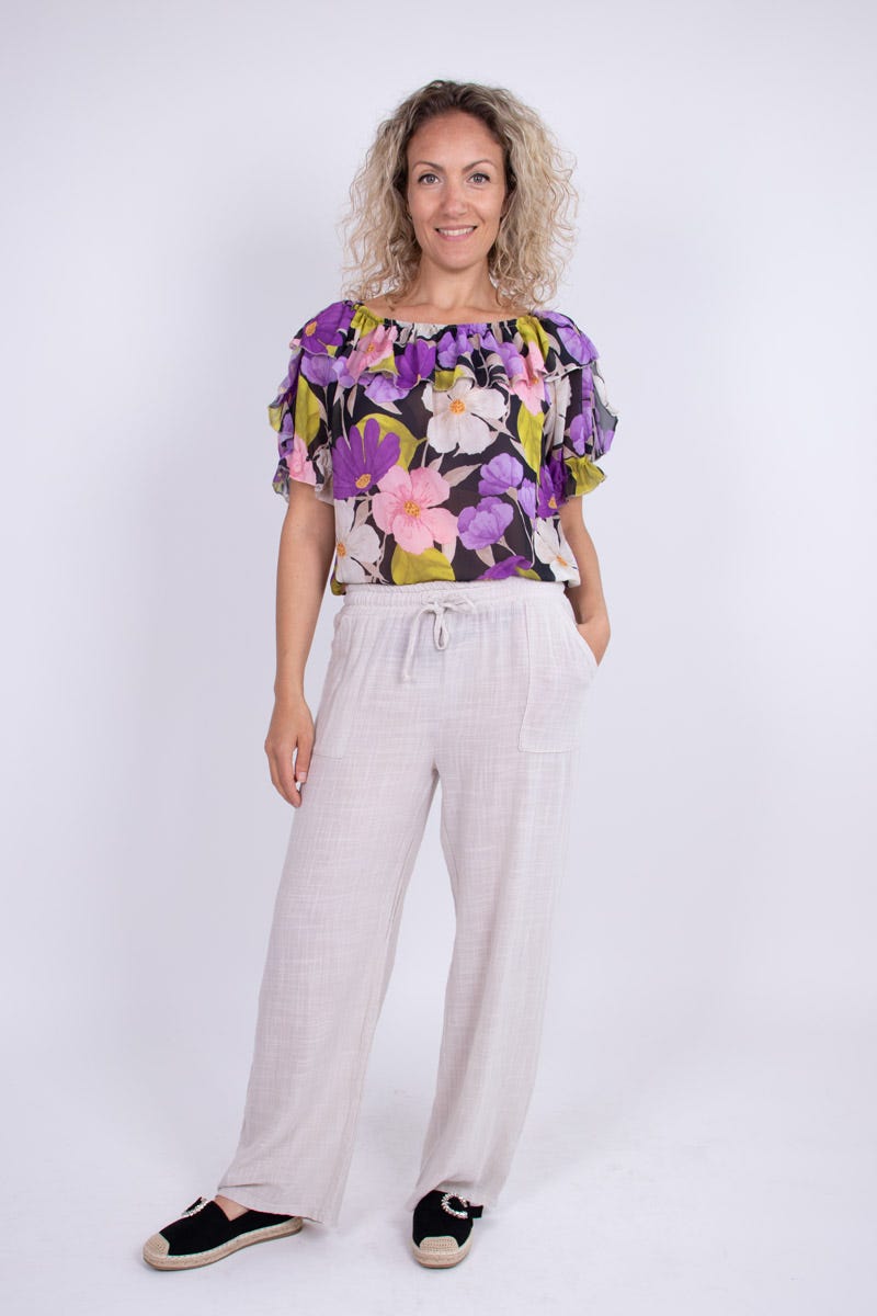 Top i chiffong m. blommor, Lila