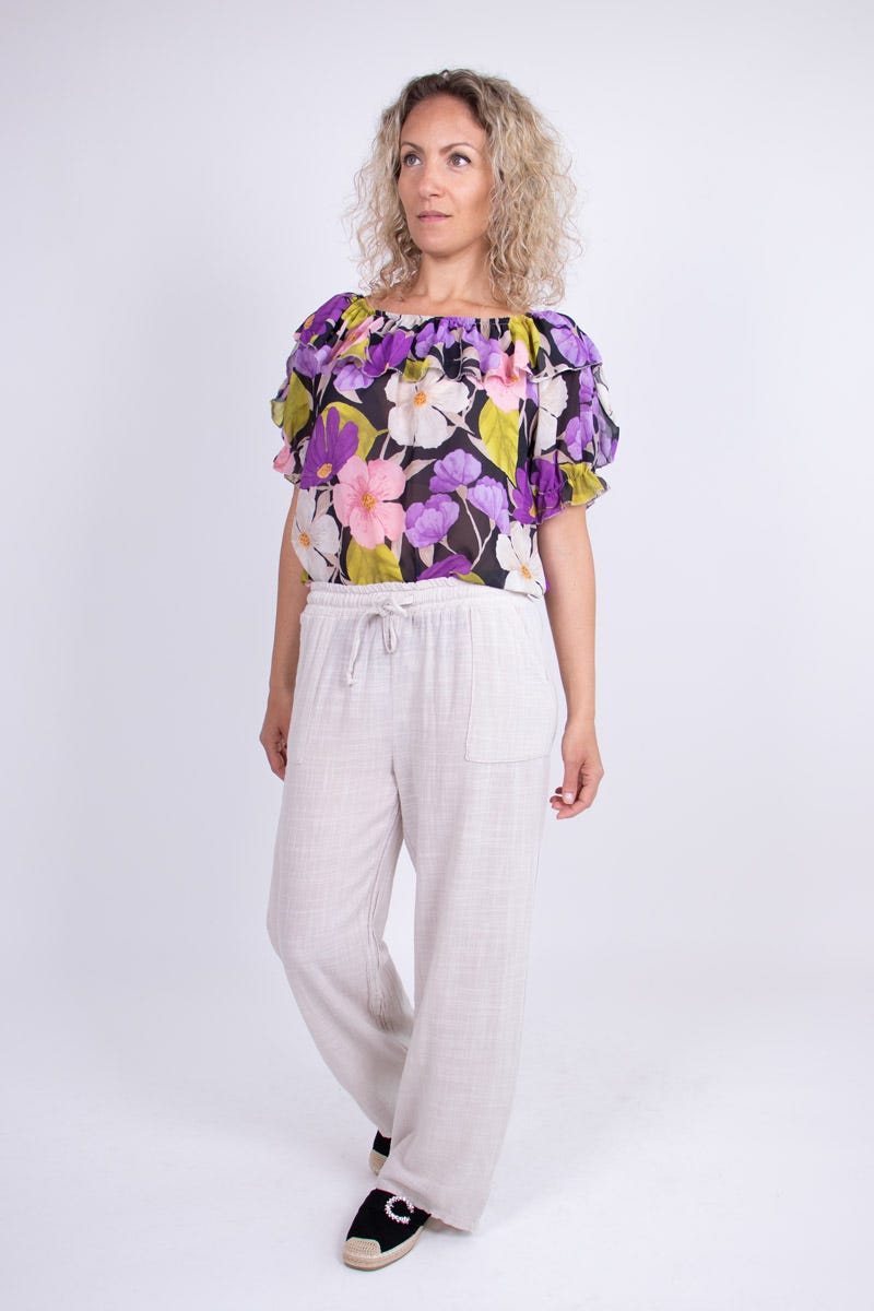 Top i chiffong m. blommor, Lila