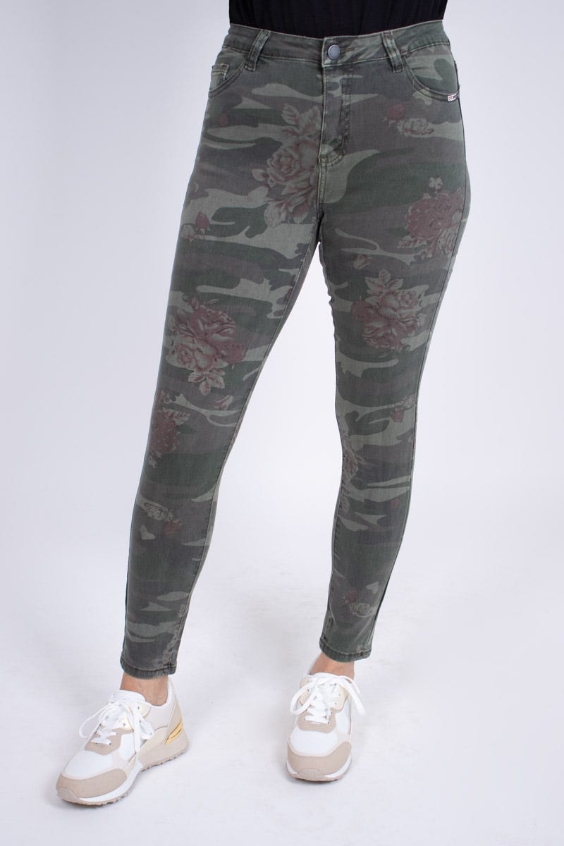 Jeans m. blommor, Khaki