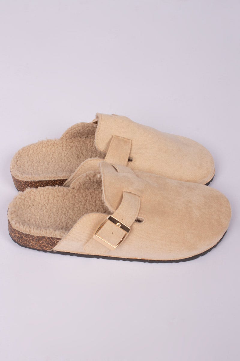 Tofflor m. foder, Beige