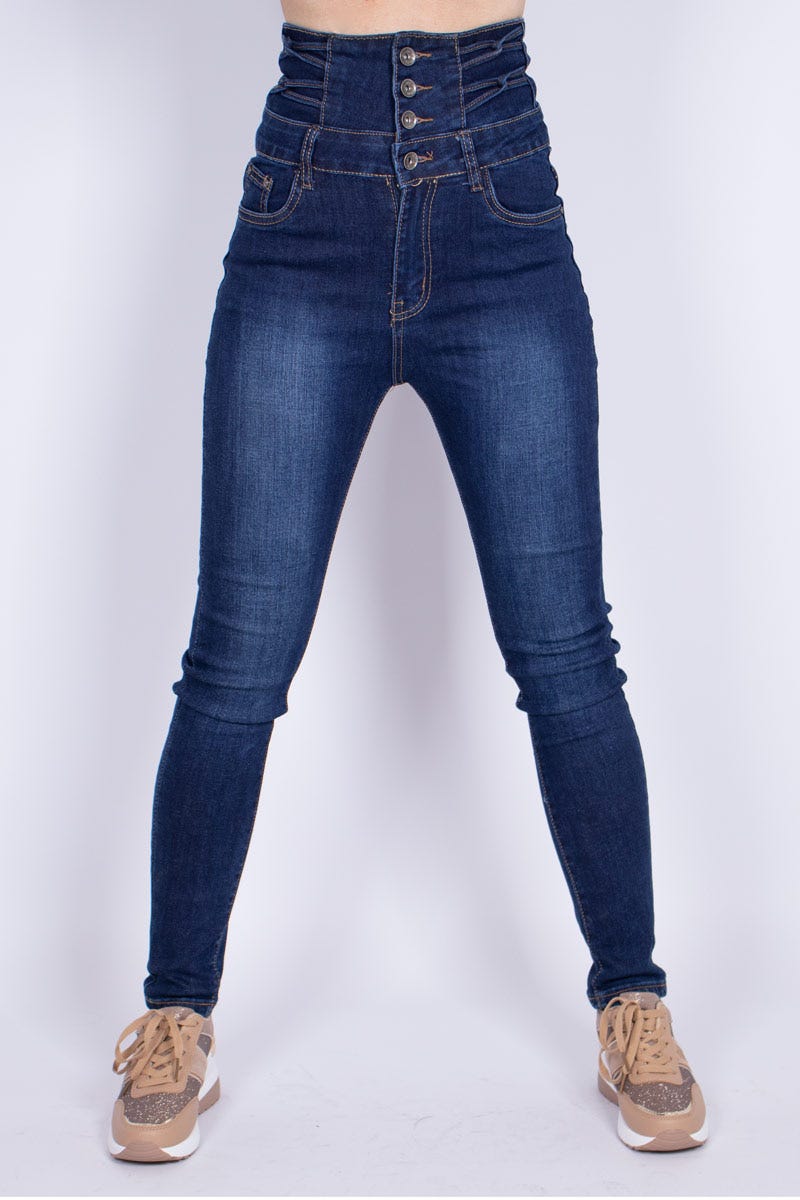 Högmidjade skinny jeans m. detaljer, Denim