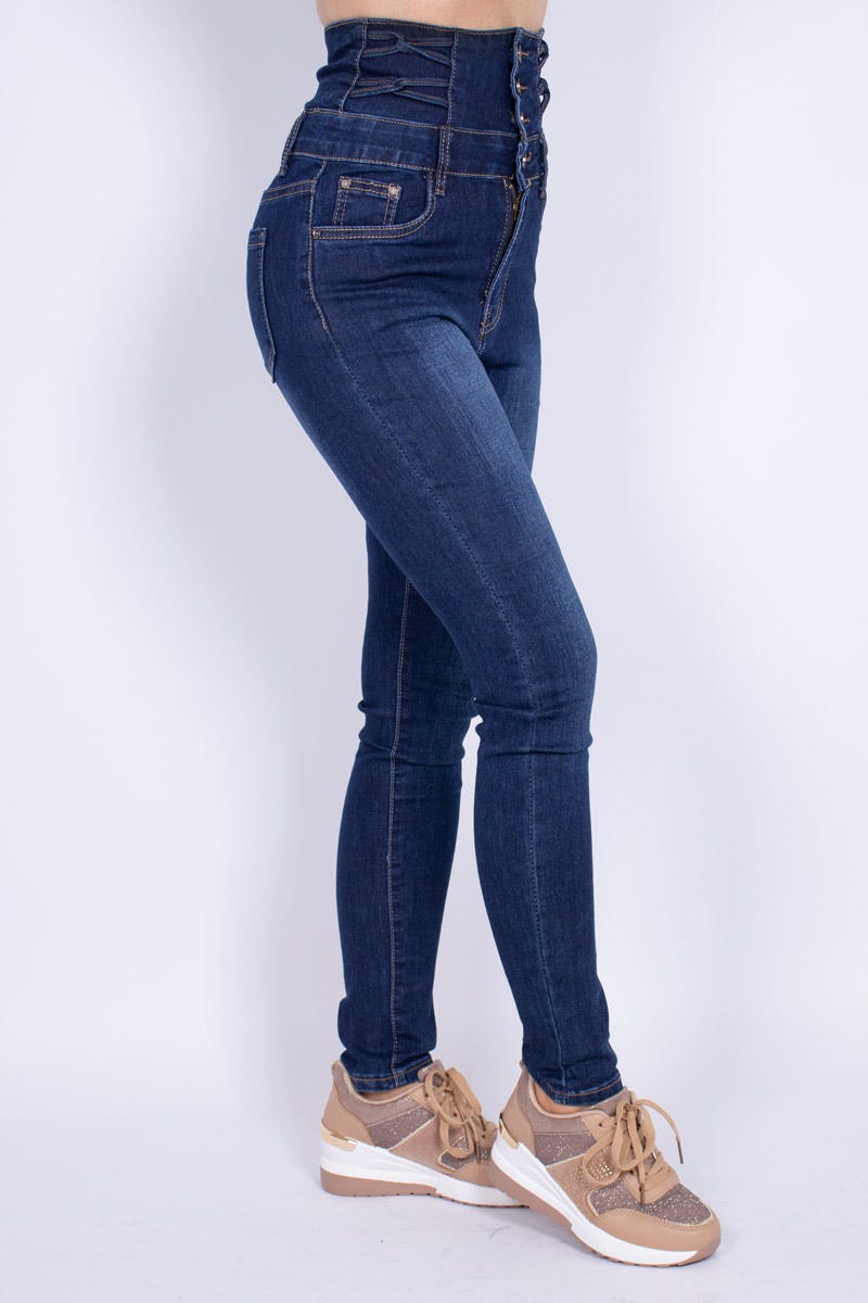 Högmidjade skinny jeans m. detaljer, Denim