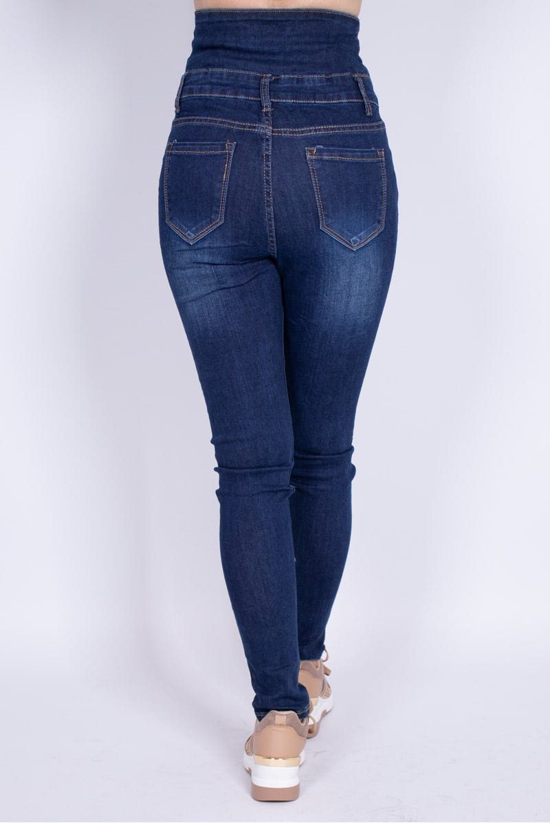 Högmidjade skinny jeans m. detaljer, Denim