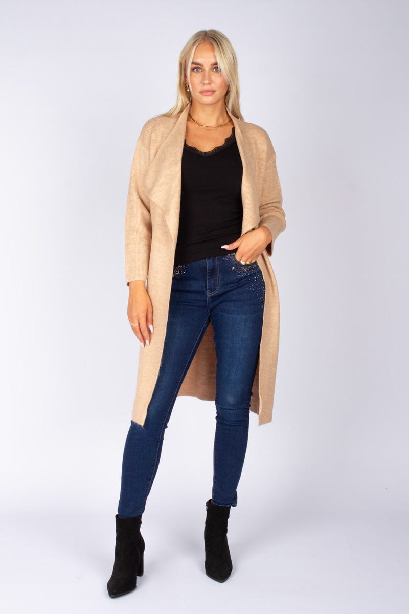 Finstickad cardigan, Beige