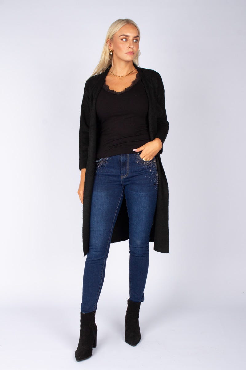 Finstickad cardigan, Svart