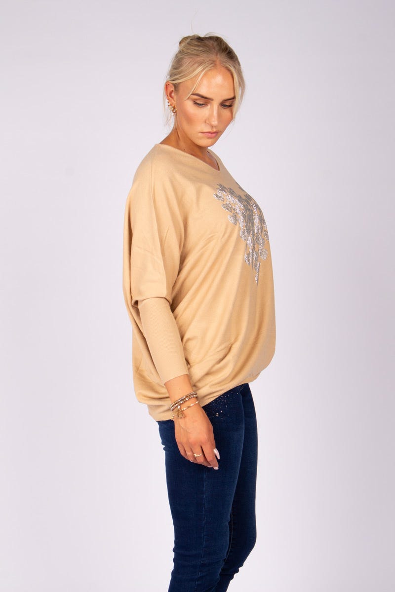 Batwing strik m. hjerter Beige