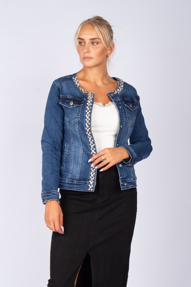 Plus size - Jakke m. sten Mørk denim