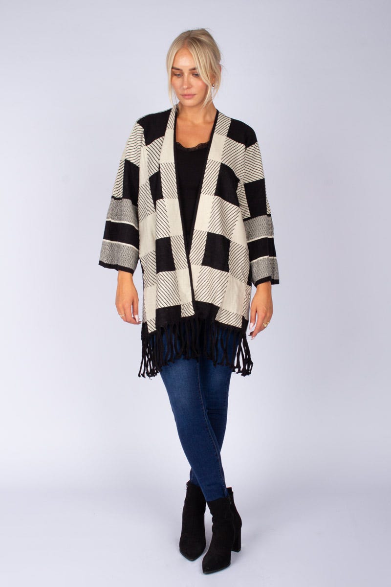 Cardigan m. fransar, Beige