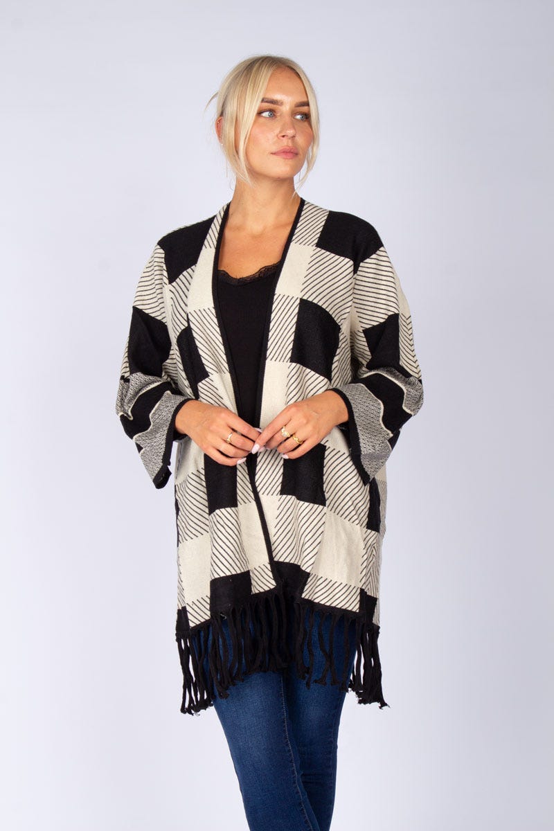 Cardigan m. fransar, Beige