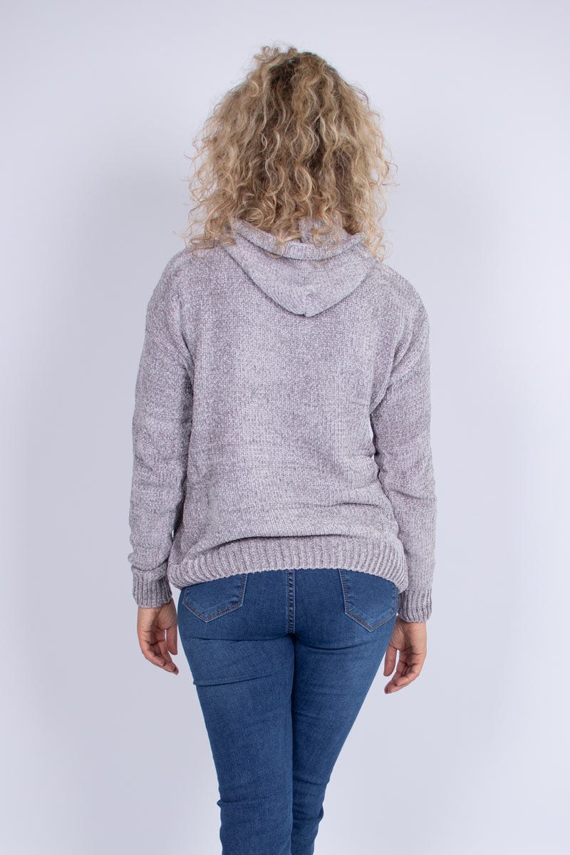 Chenille stickad hoodie, Grå