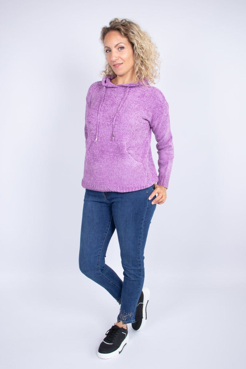 Chenille stickad hoodie, Lila