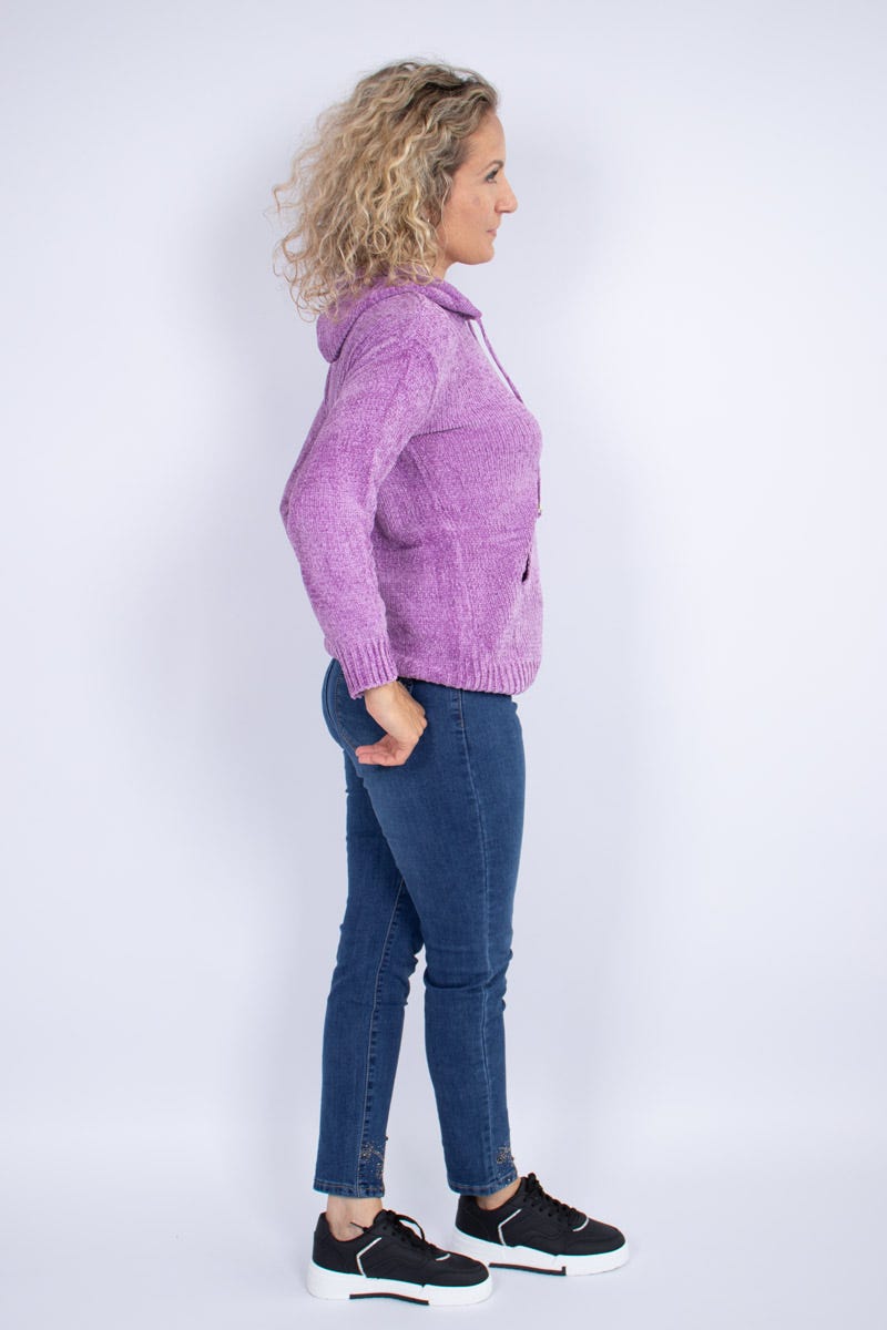 Chenille stickad hoodie, Lila