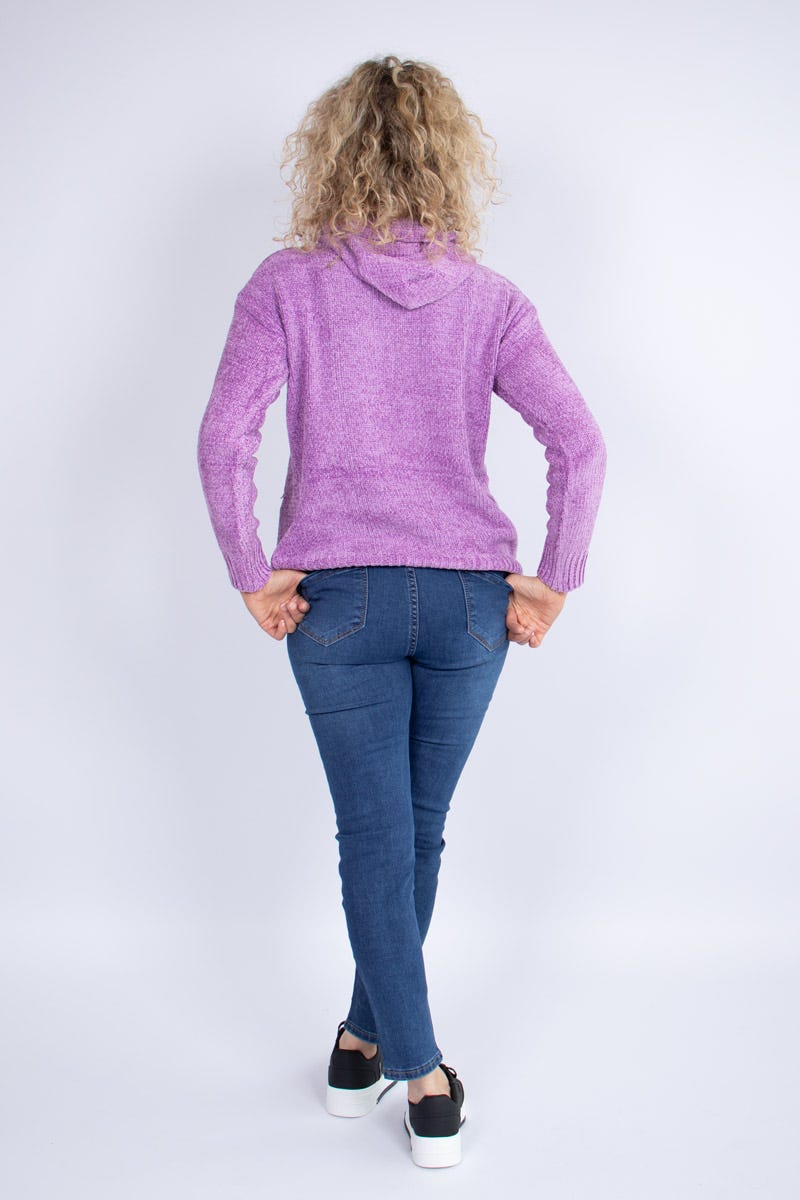 Chenille stickad hoodie, Lila