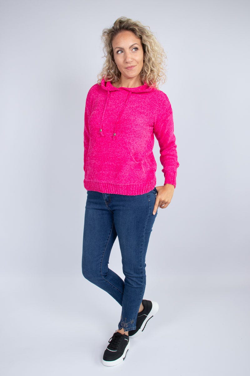 Chenille stickad hoodie, Rosa