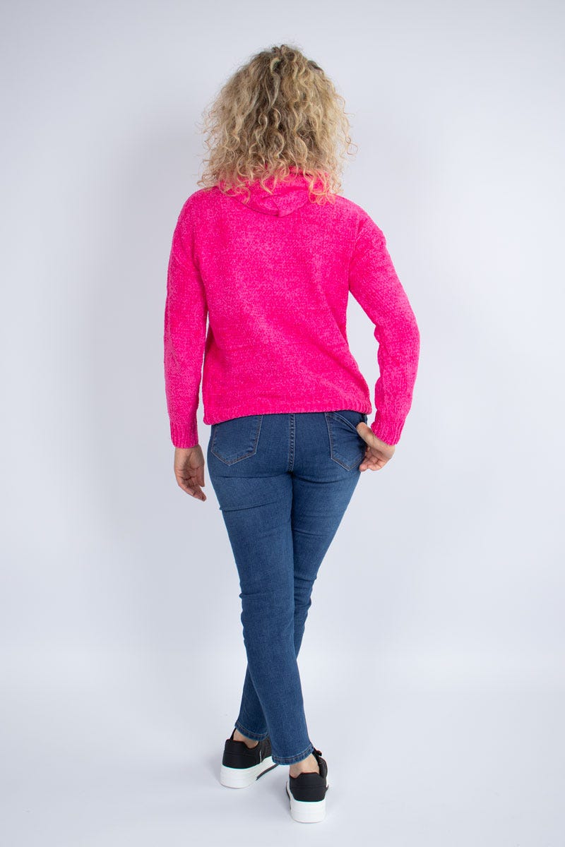 Chenille stickad hoodie, Rosa