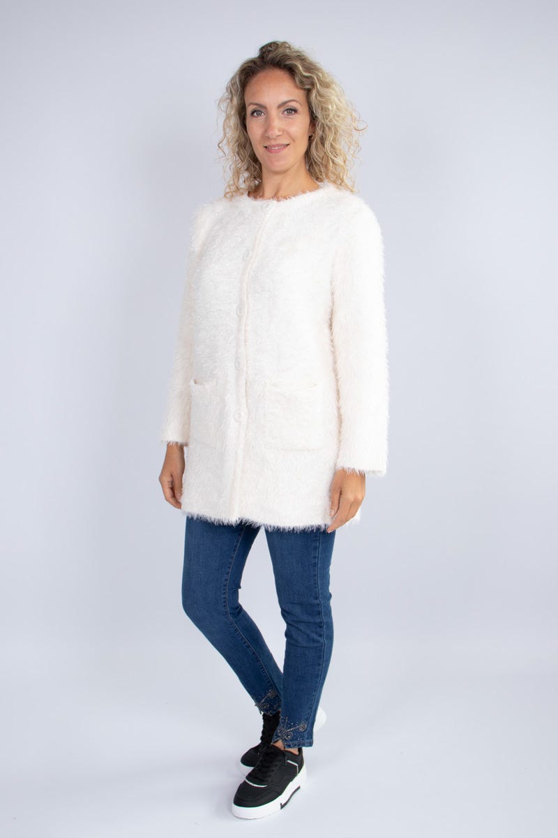 Stickad cardigan m. knappar, Creme