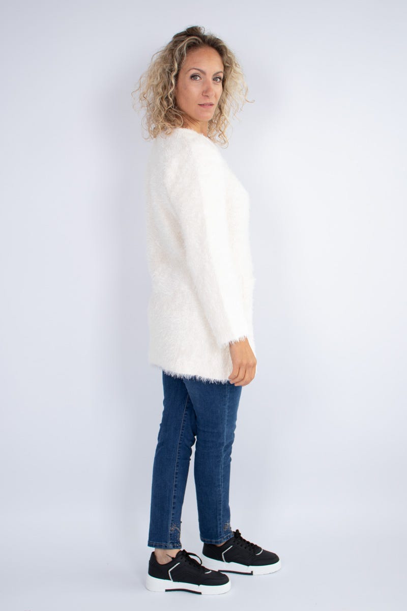 Stickad cardigan m. knappar, Creme