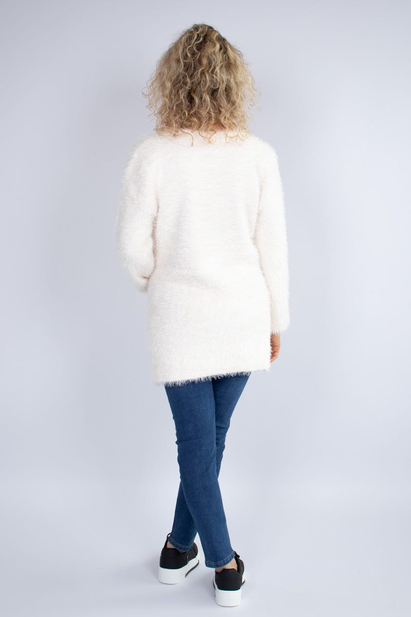 Stickad cardigan m. knappar, Creme