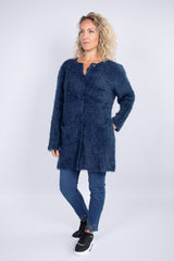 Stickad cardigan m. knappar, Navy