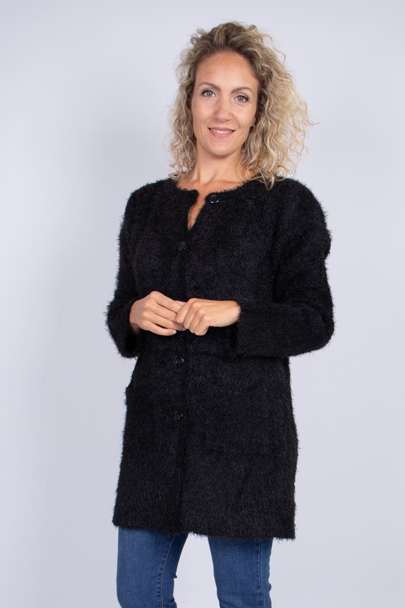 Stickad cardigan m. knappar, Svart