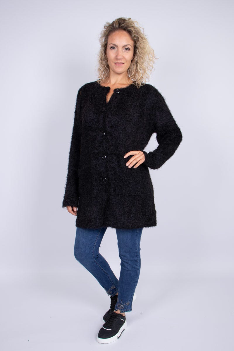 Stickad cardigan m. knappar, Svart