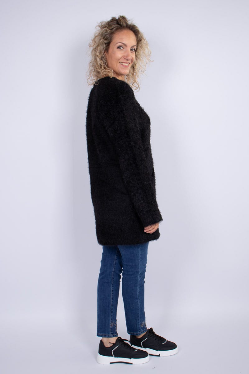 Stickad cardigan m. knappar, Svart