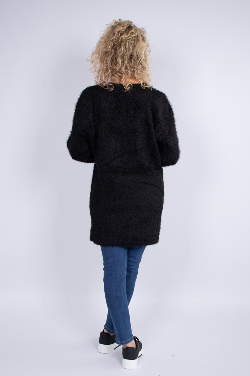 Stickad cardigan m. knappar, Svart