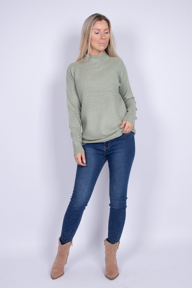 Stickad tröja m. turtleneck, Mint