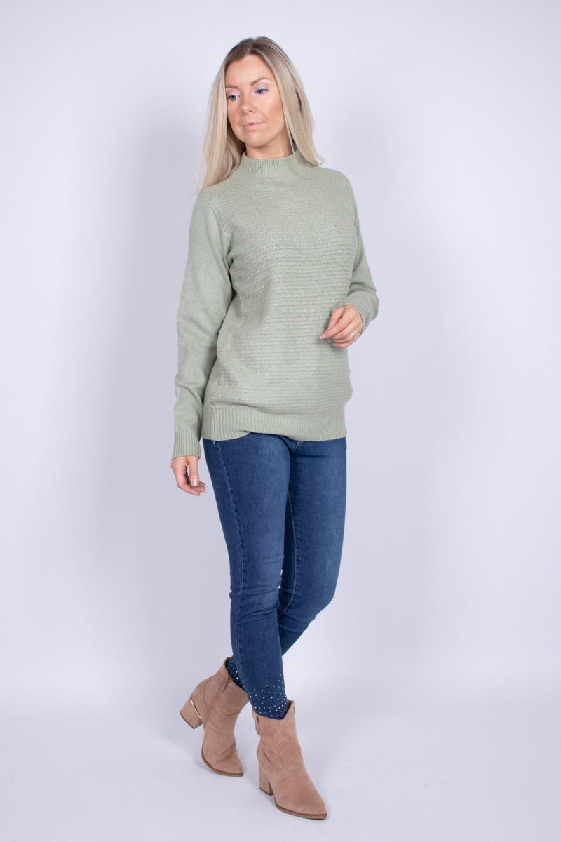 Stickad tröja m. turtleneck, Mint