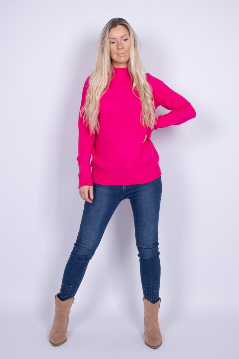 Stickad tröja m. turtleneck, Rosa