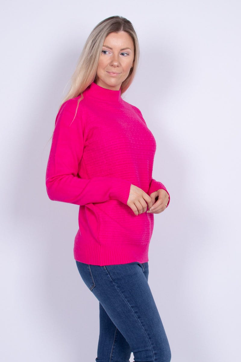 Stickad tröja m. turtleneck, Rosa