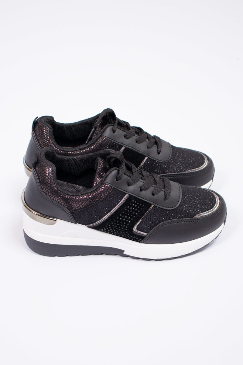 Sneakers m. glitter, Svart 