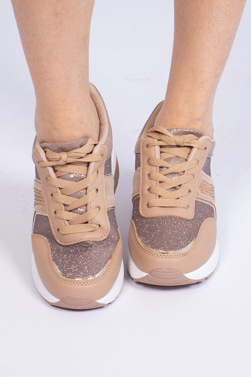 Sneakers m. glitter, Taupe