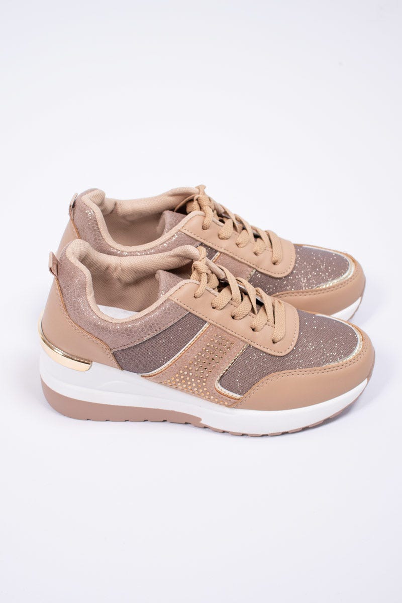 Sneakers m. glitter, Taupe