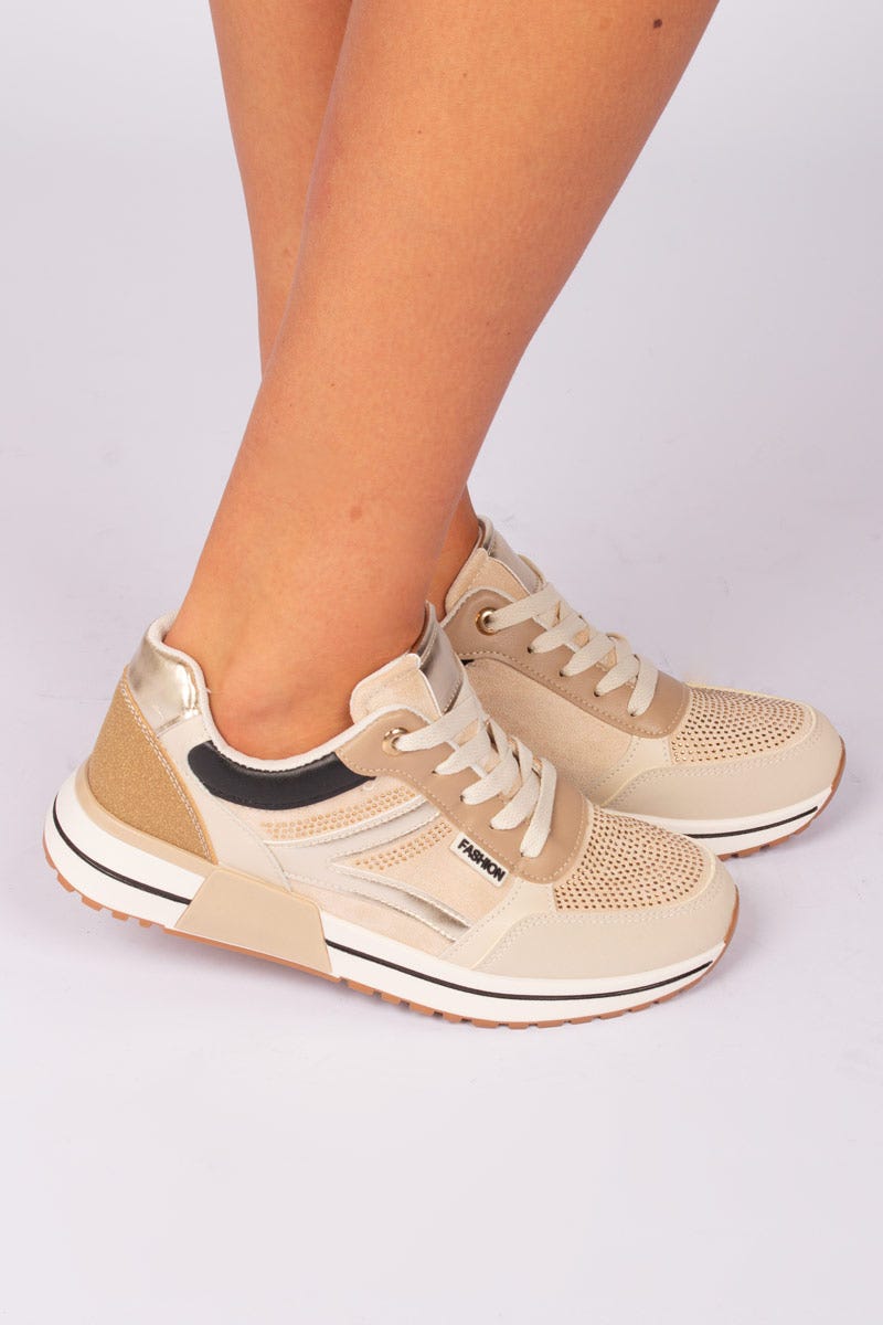 Sneakers m. glittersten, Beige