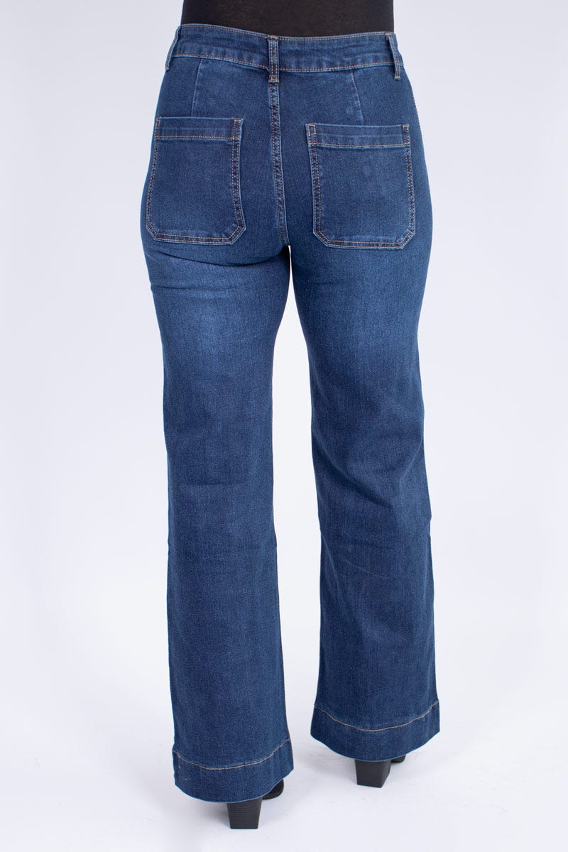 Jeans m. knappdetaljer, Mörk denim