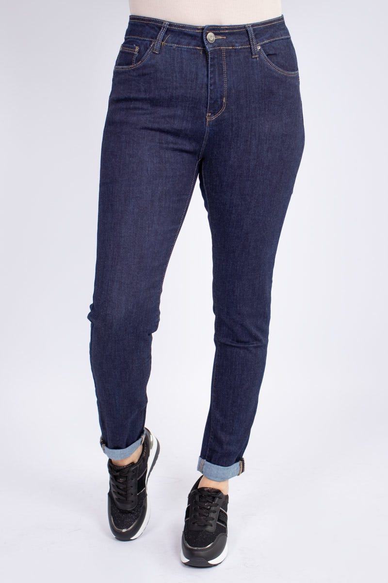 Jeans m. uppvikta ben, Mörk denim