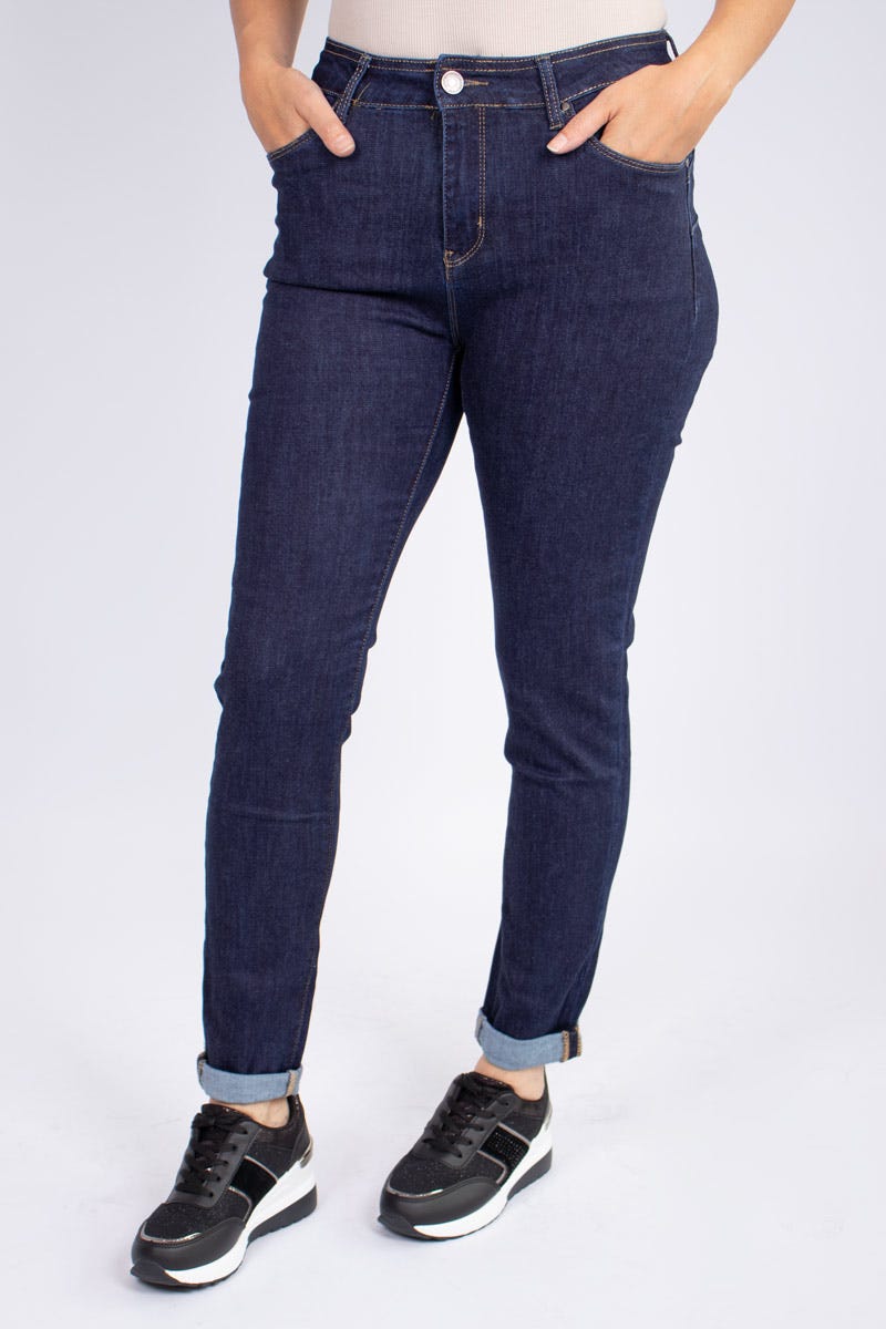 Jeans m. uppvikta ben, Mörk denim