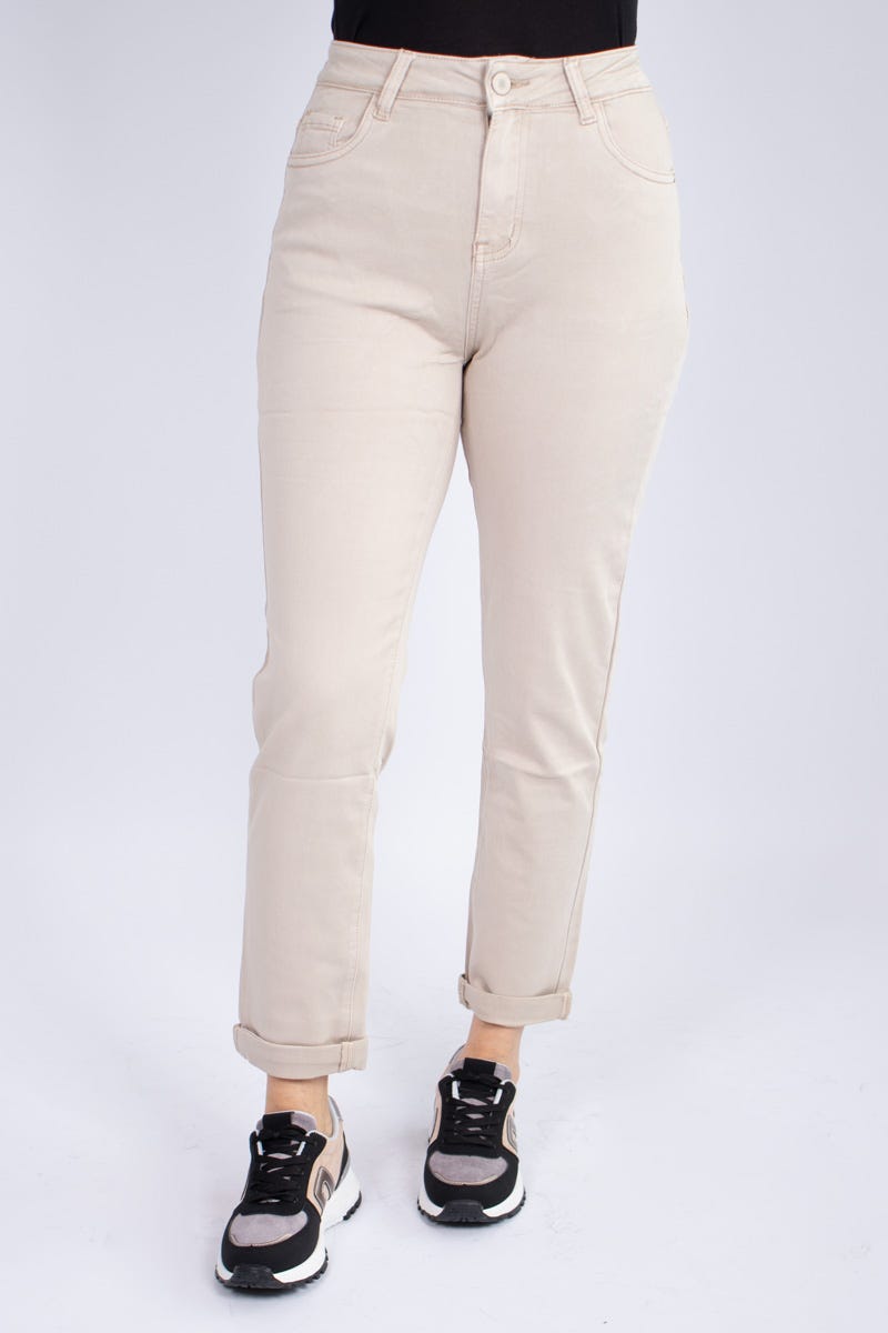 Jeans m. uppvikta ben, Beige