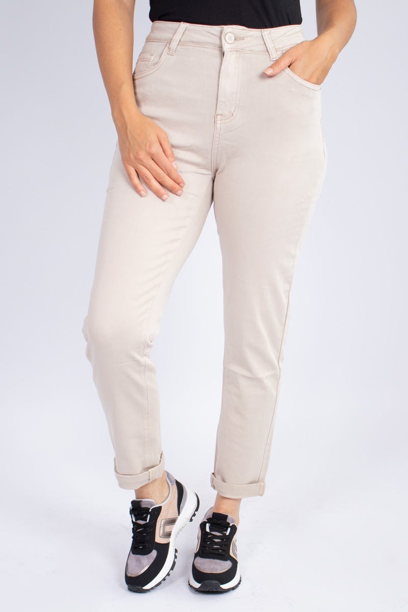 Jeans m. uppvikta ben, Beige