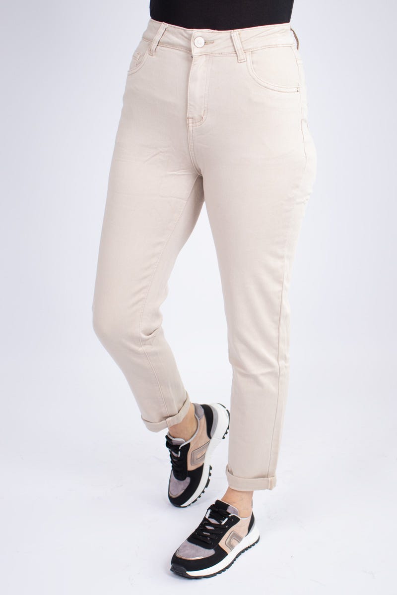 Jeans m. uppvikta ben, Beige