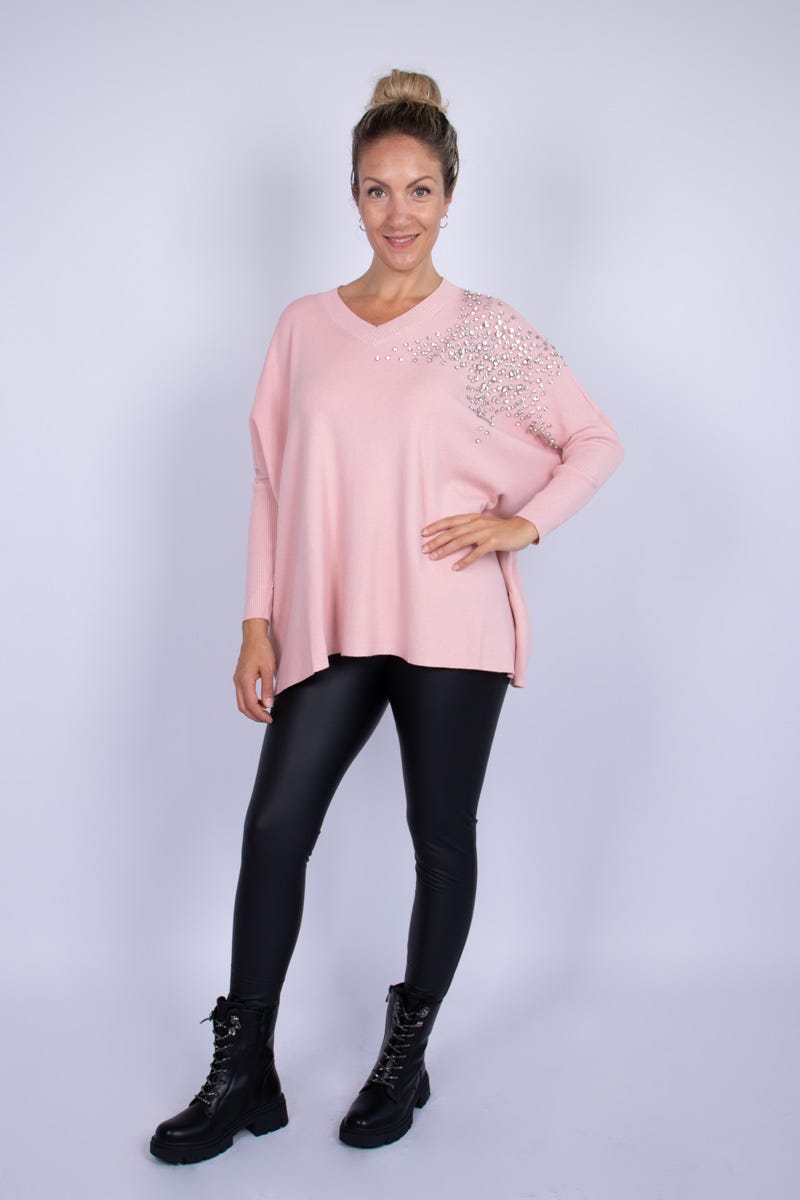 Batwing strik m. sten Rosa