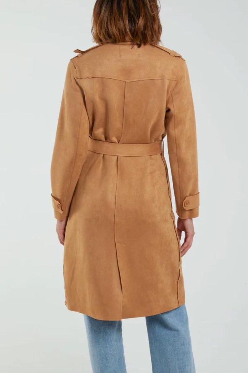 Trenchcoat i imiterad mocka, Camel