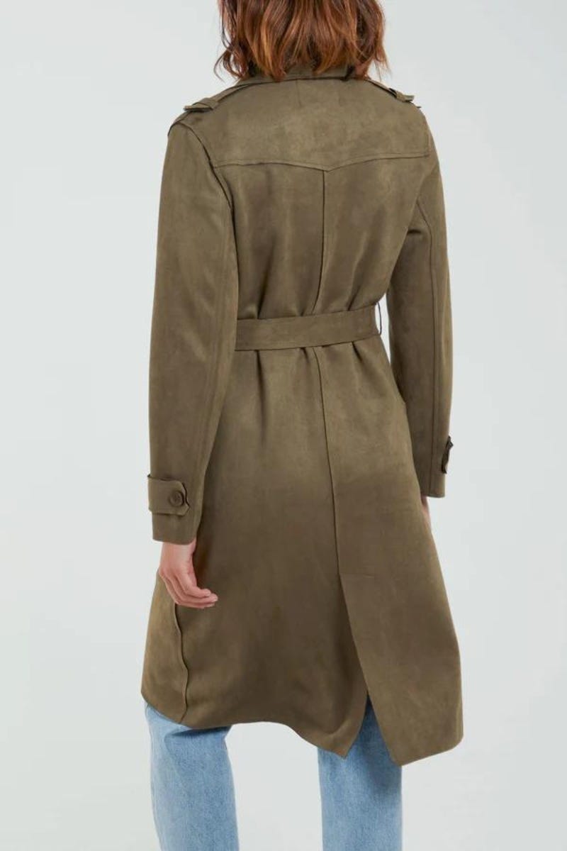 Trenchcoat i imiterad mocka, Khaki