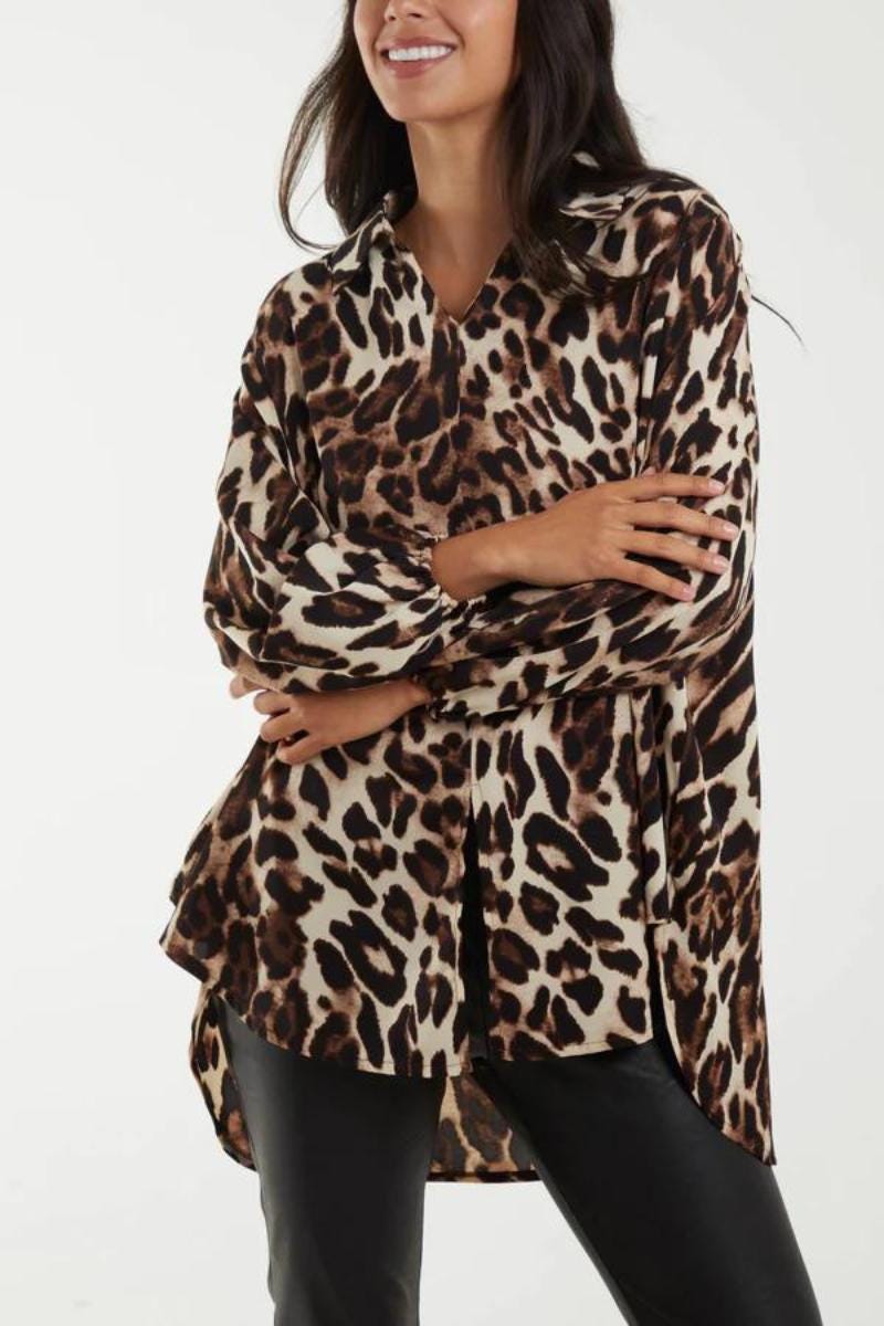 Tunika m. leoprint, Beige