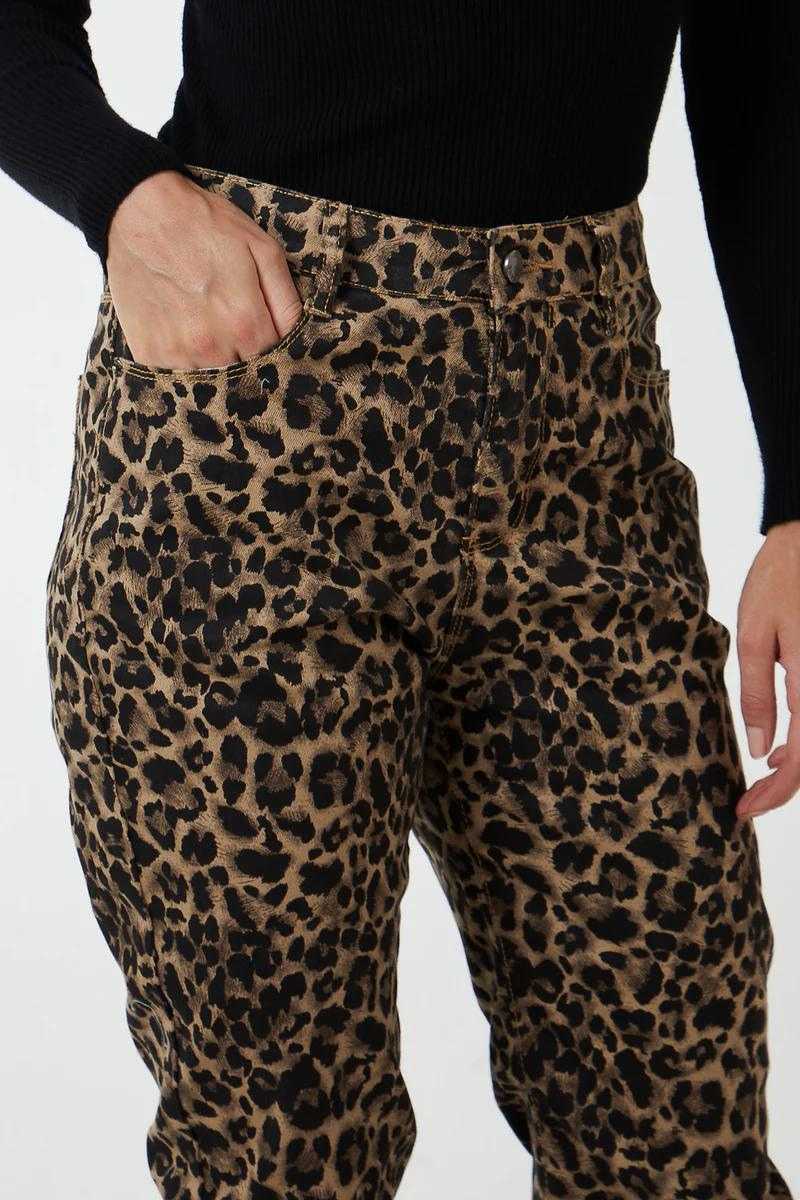 Jeans m. leoprint, Brun