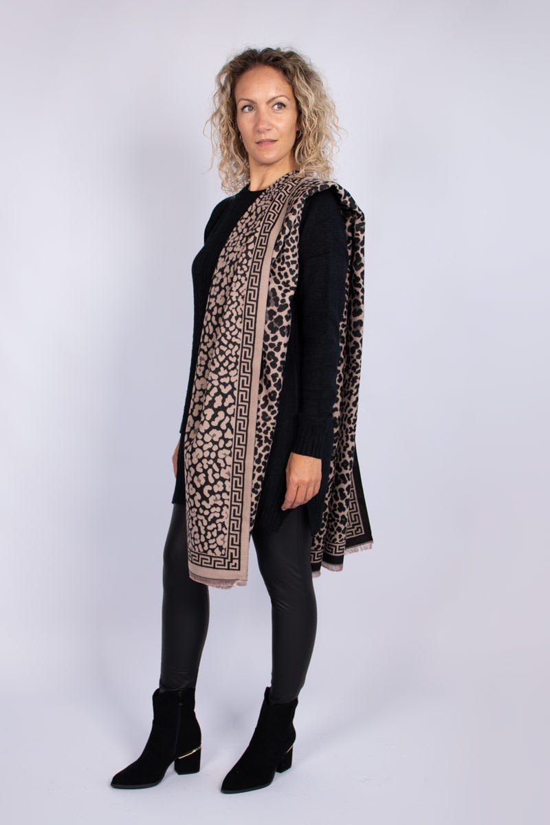 Halsduk m. leopardprint, Taupe