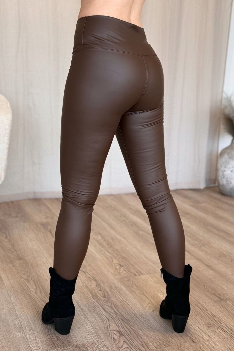 Leggings m. läderlook, Brun 