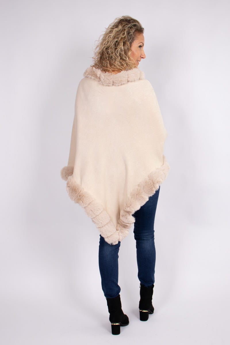 Poncho i fuskpäls, Beige