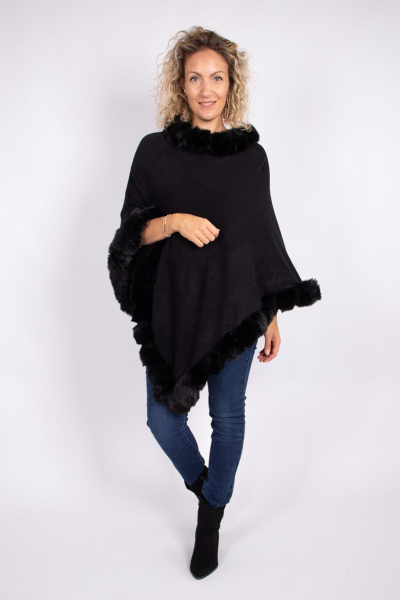 Fake fur poncho  Sort